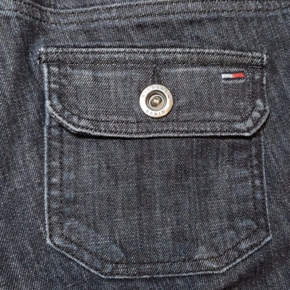 Tommy Hilfiger Low Rise Bootcut Jeans Flap Patch Pocket Striated Dark Wash Denim - Picture 9 of 11